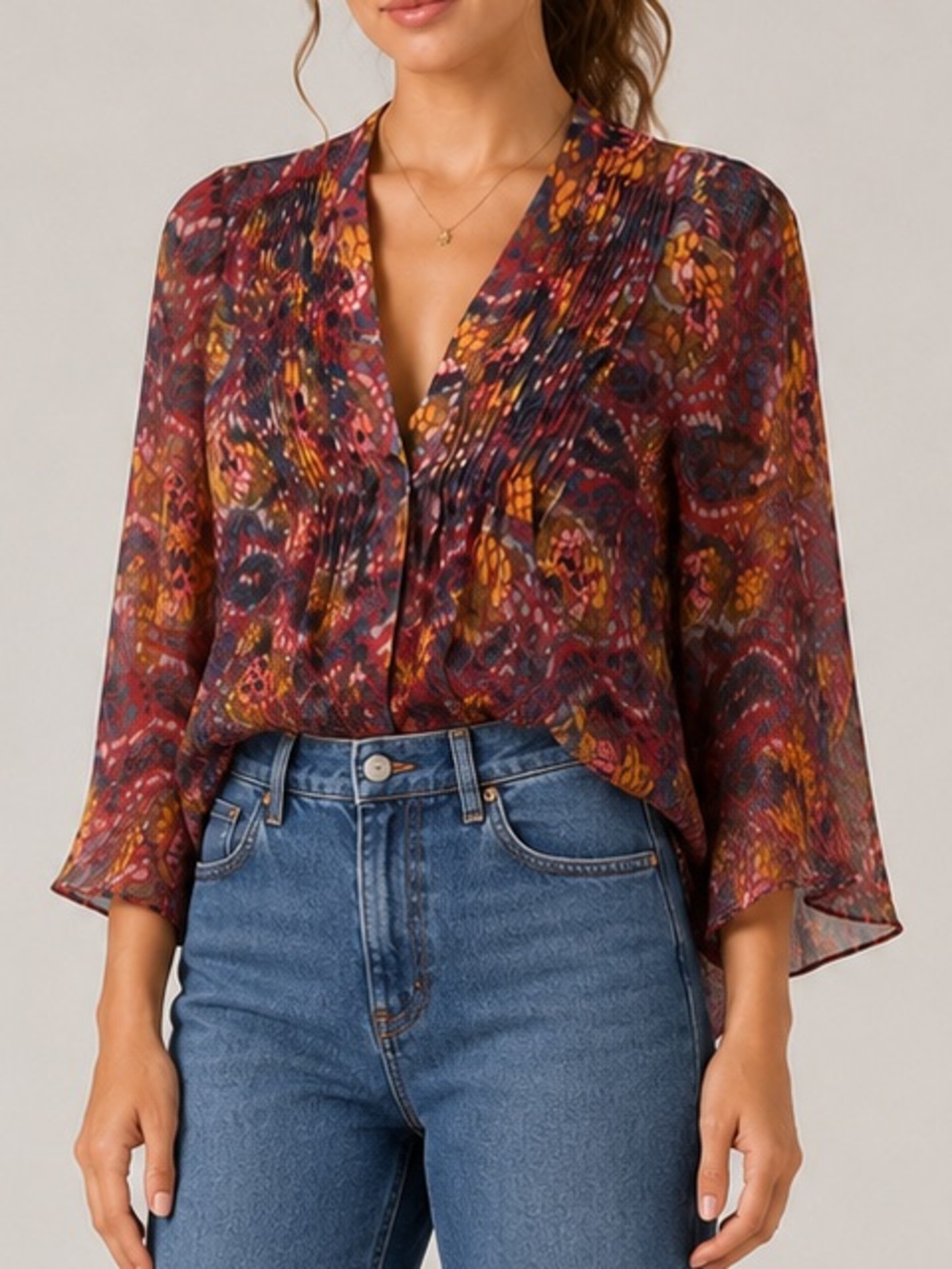 Elizabeth and James Kimono Tokyo Silk Blend Blouse Small